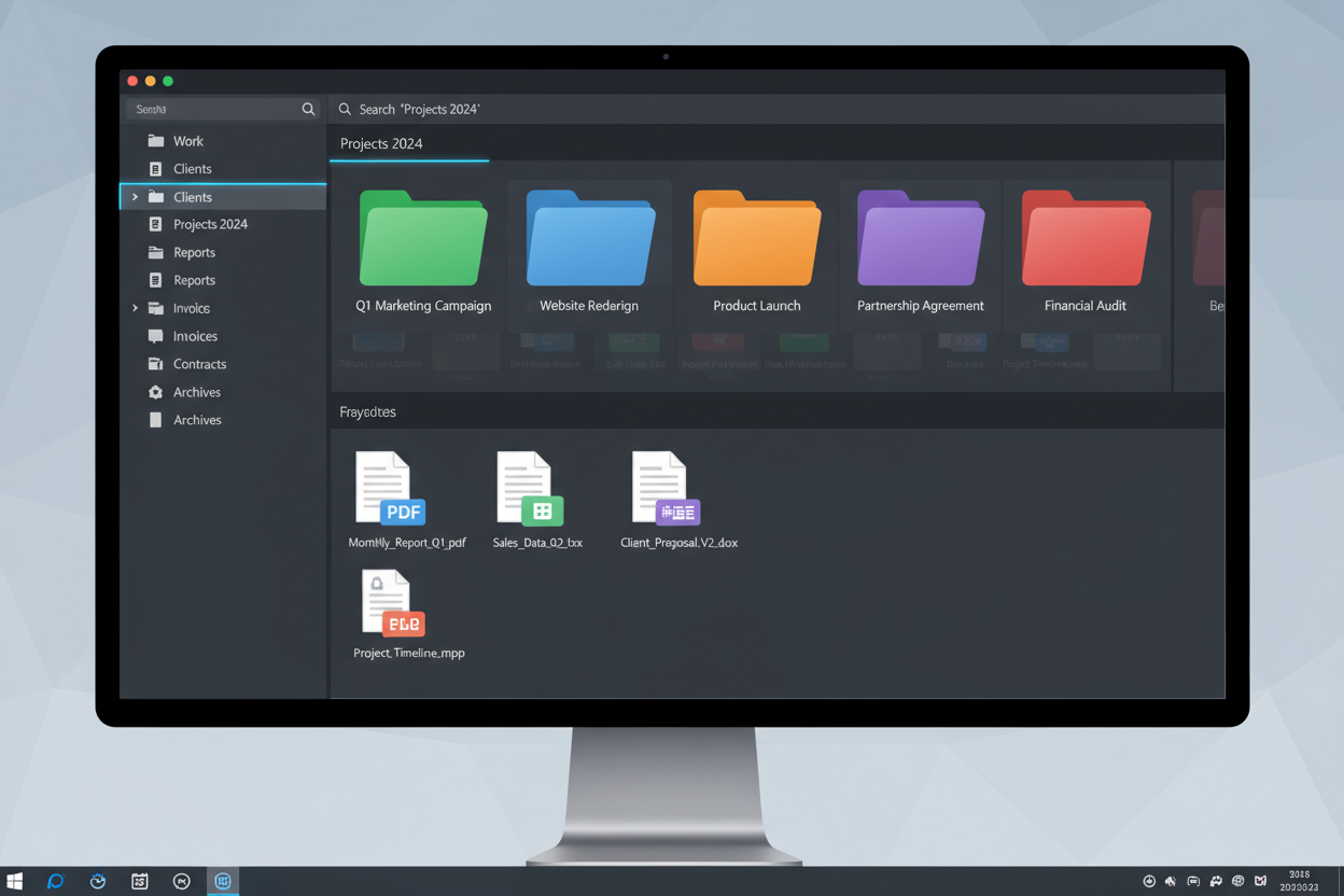 organized files on the computer with many documents in respective folders